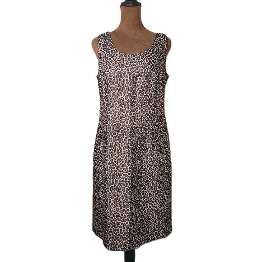 Virgo II Dress Vintage Leopard Print Sleeveless Size 8 Crinkle Lined‎ 90s USA